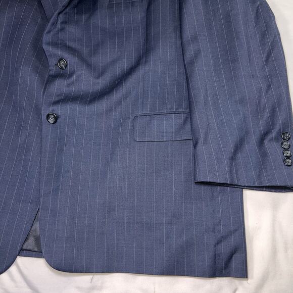BURBERRY Sport Coat Size 50R Navy Pinstripe Wool Jacket Kensington Blazer FLAWED - Picture 3 of 11